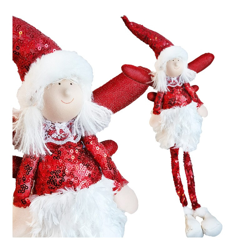 Božićna figura – sjedeći anđeo od pliša, 50 cm, crvena_1