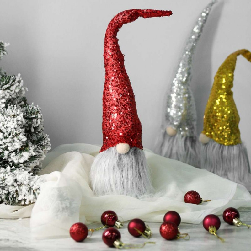 Božićna figura – stojeći patuljak od pliša, 40 cm, crvena_3