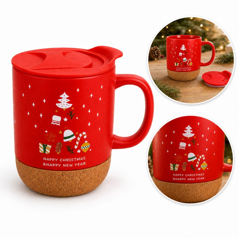 Božićna šalica – s poklopcem, 380 ml, crvena_1