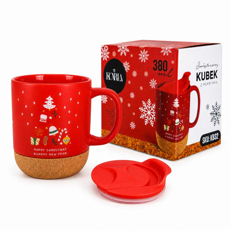 Božićna šalica – s poklopcem, 380 ml, crvena_2