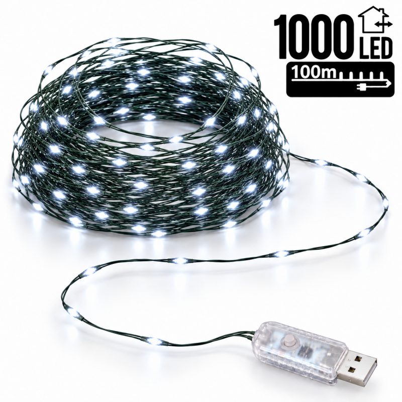 Božićne lampice – 1000 LED, za unutra i van, 9×15 cm, bijele_1
