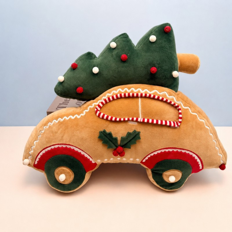 Božićni jastuk – auto s borom, od baršuna, 47 cm_2