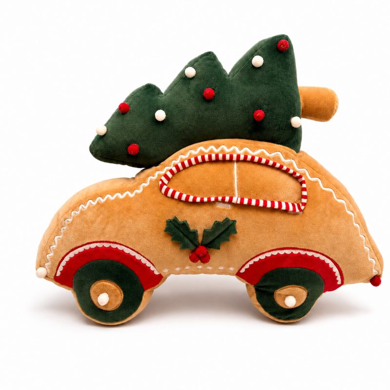 Božićni jastuk – auto s borom, od baršuna, 47 cm_4