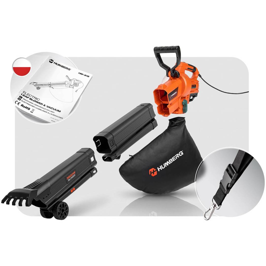 Električni puhač i usisavač lišća s usitnjivačem Humberg HM-618 3800 W bež_9