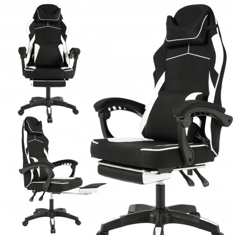 Gaming stolica – Vector, s masažerom i naslonom za noge, 80×25×59 cm, bijela_1