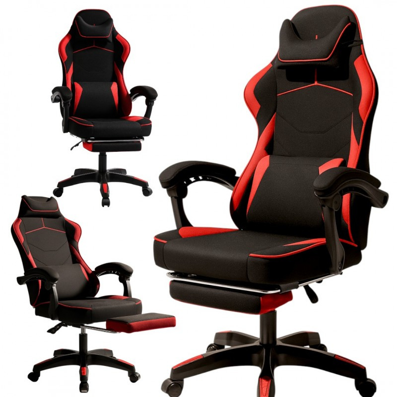 Gaming stolica – Vector, s masažerom i naslonom za noge, 80×25×59 cm, crvena_1