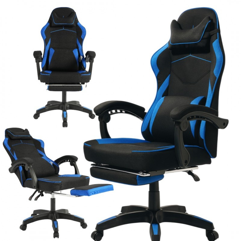 Gaming stolica – Vector, s masažerom i naslonom za noge, 80×25×59 cm, plava_1