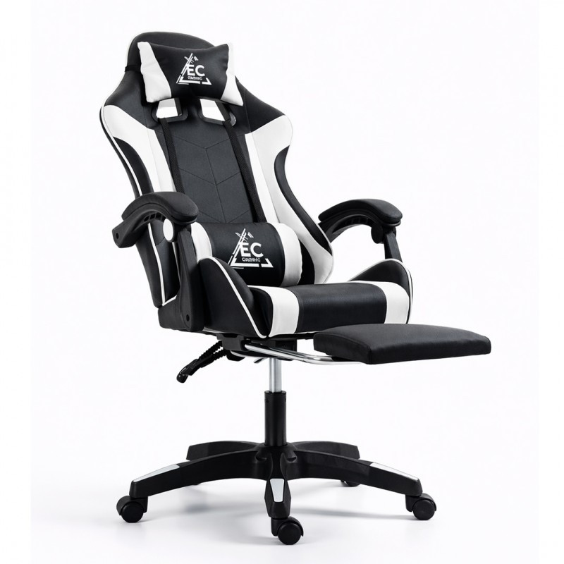 Gaming stolica – s masažerom i naslonom za noge, eko koža, 82×32×59 cm, bijela_2