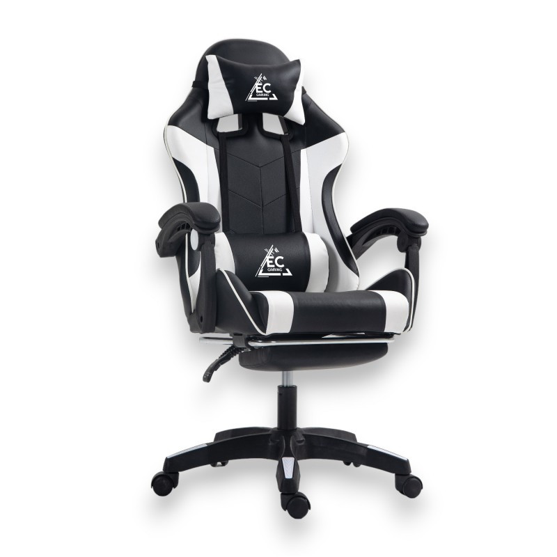 Gaming stolica – s masažerom i naslonom za noge, eko koža, 82×32×59 cm, bijela_5