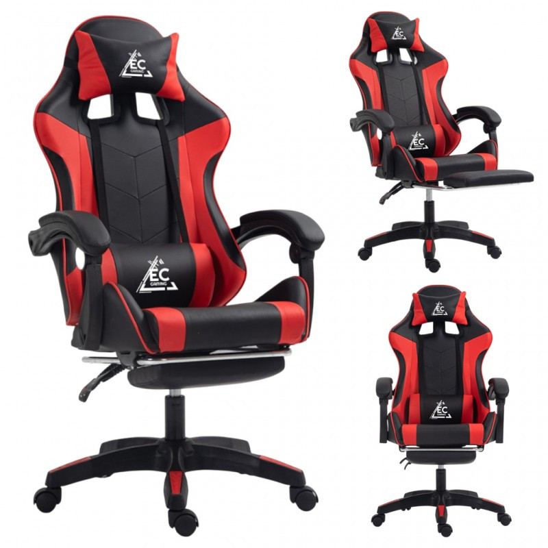 Gaming stolica – s masažerom i naslonom za noge, eko koža, 82×32×59 cm, crvena_2