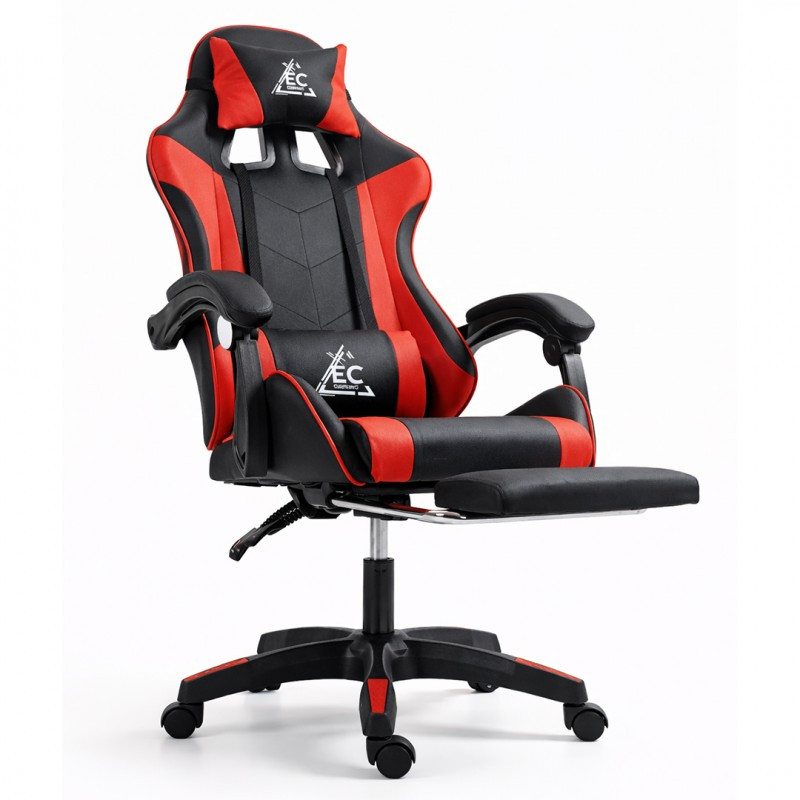 Gaming stolica – s masažerom i naslonom za noge, eko koža, 82×32×59 cm, crvena_4