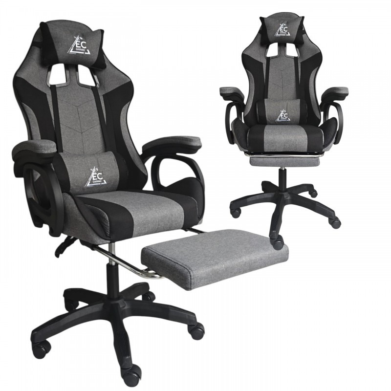 Gaming stolica – s naslonom za noge, 82×29×59 cm, siva_1