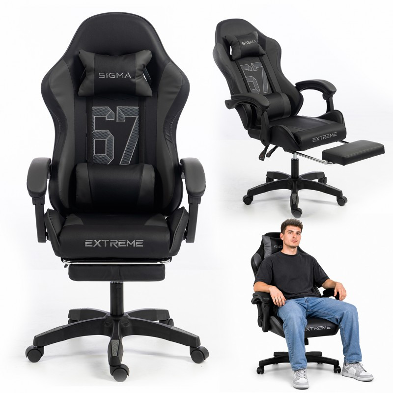 Gaming stolica – s naslonom za noge, eko koža, 110 cm, crna_1