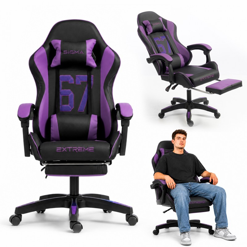 Gaming stolica – s naslonom za noge, eko koža, 110 cm, ljubičasta_1