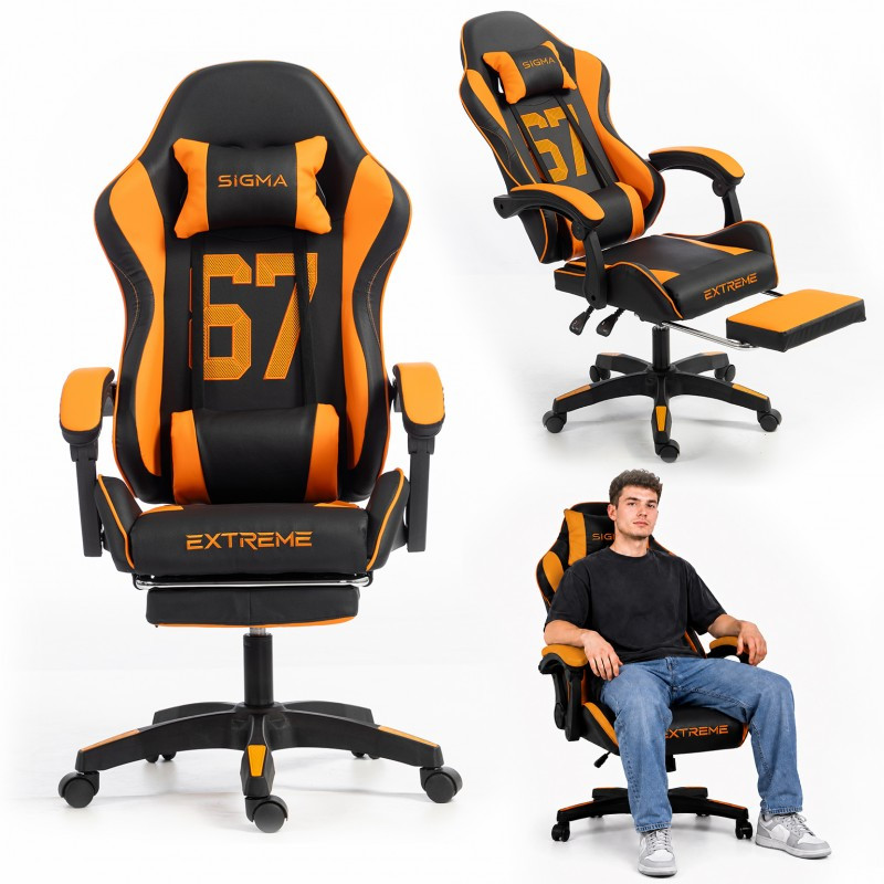 Gaming stolica – s naslonom za noge, eko koža, 110 cm, narančasta_1