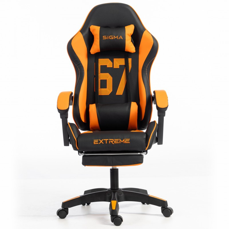 Gaming stolica – s naslonom za noge, eko koža, 110 cm, narančasta_2