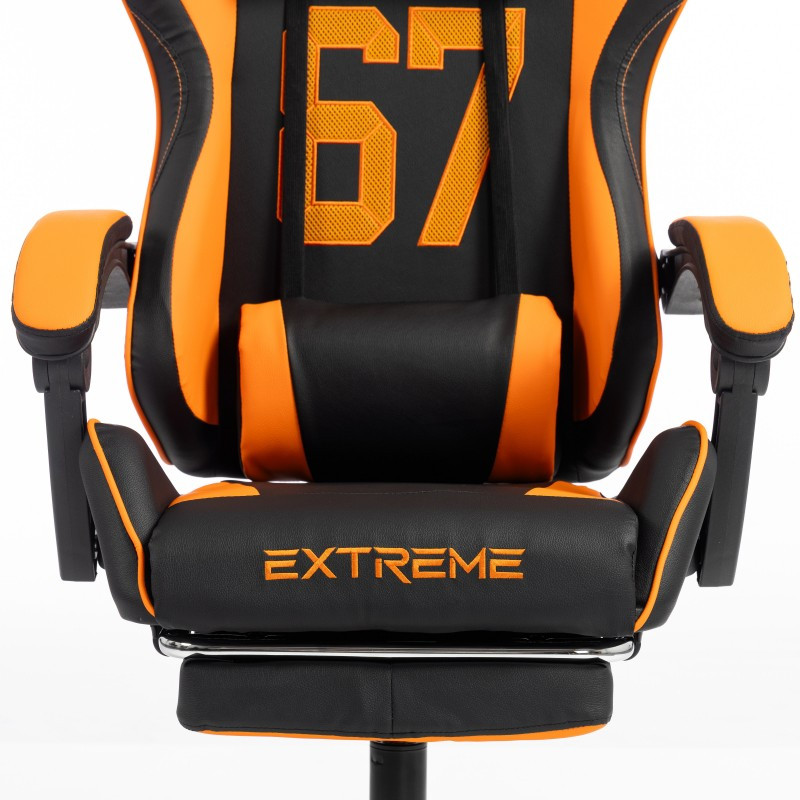 Gaming stolica – s naslonom za noge, eko koža, 110 cm, narančasta_4