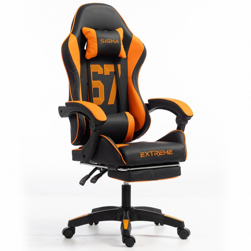 Gaming stolica – s naslonom za noge, eko koža, 110 cm, narančasta_5