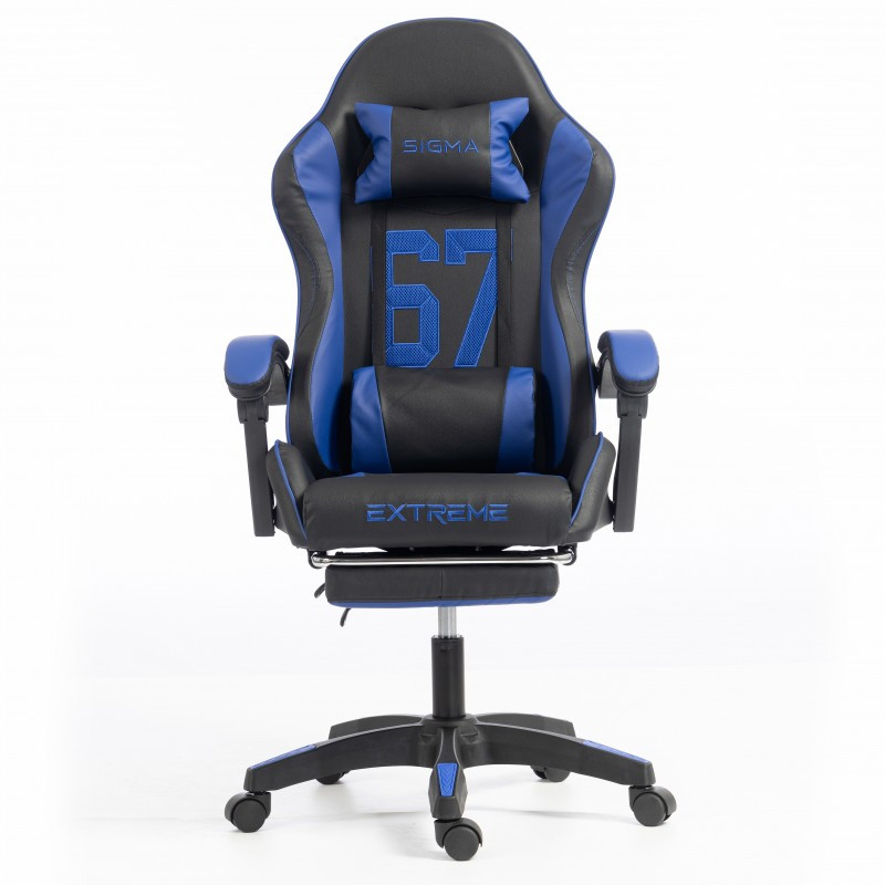 Gaming stolica – s naslonom za noge, eko koža, 110 cm, plava_2