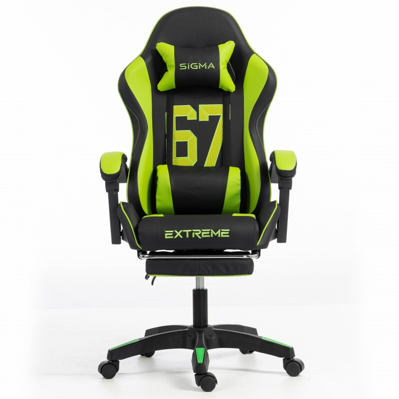 Gaming stolica – s naslonom za noge, eko koža, 110 cm, zelena_2
