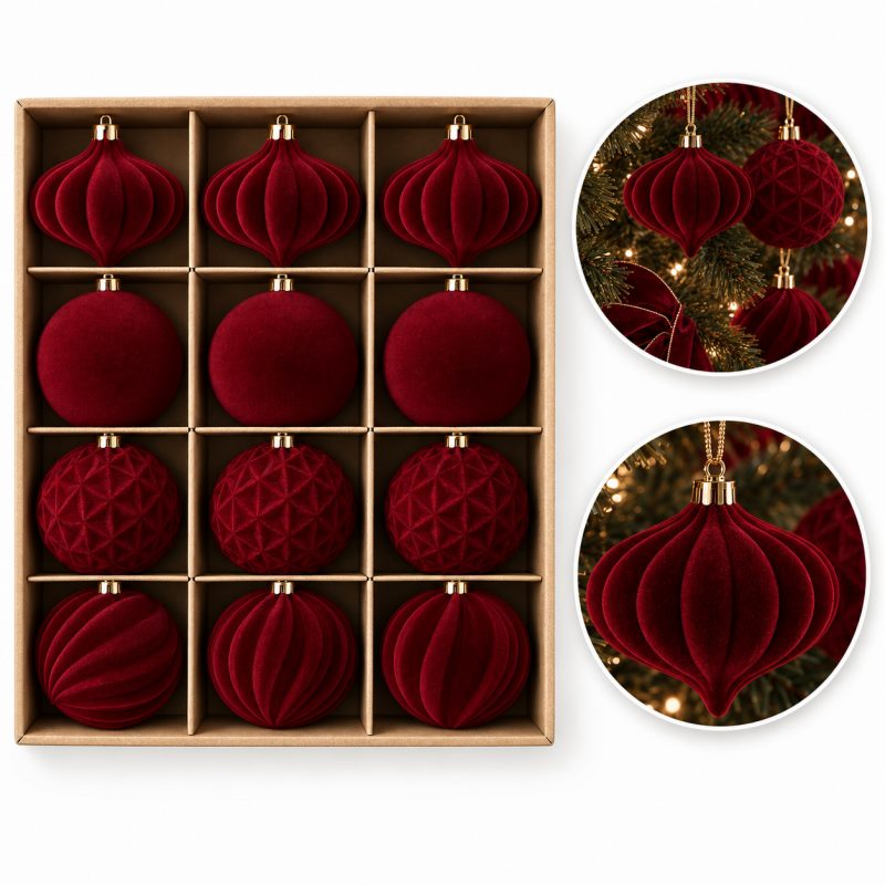 Kuglice za bor – set od 12 kom, od baršuna, 5,5 cm_1