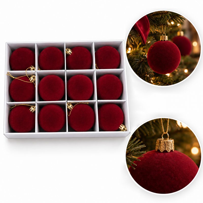 Kuglice za bor – set od 12 kom, od baršuna, 6 cm_1