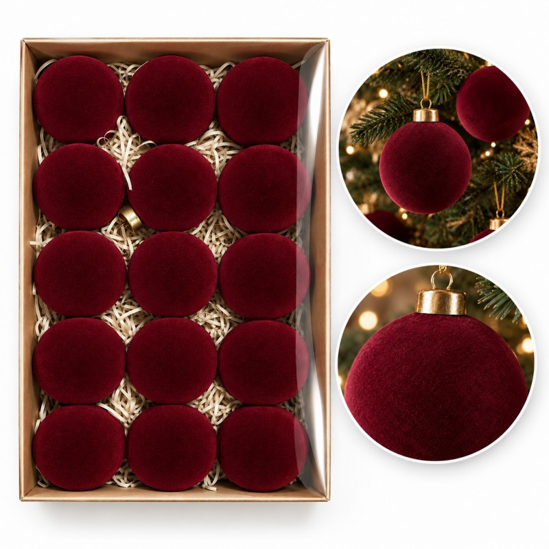 Kuglice za bor – set od 15 kom, od baršuna, 7 cm_1
