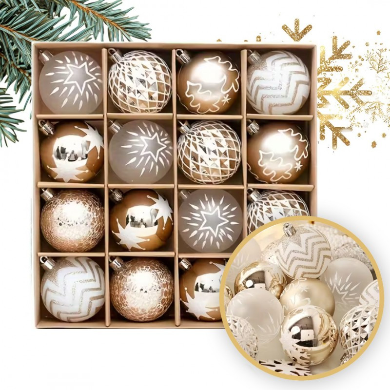 Kuglice za bor – set od 16 kom, 6 cm, zlatne_1