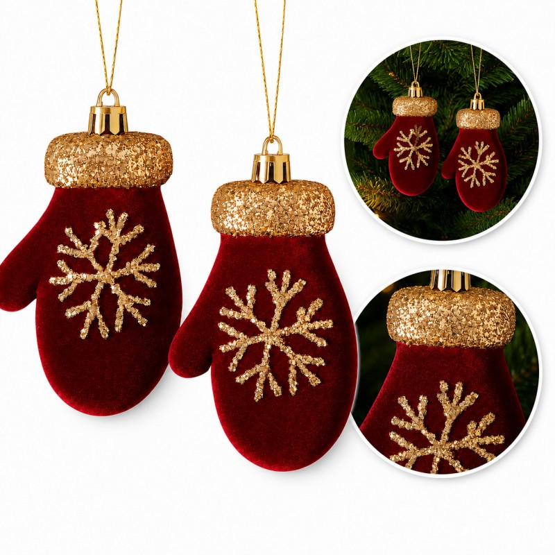 Kuglice za bor – set od 2 kom, od baršuna, 6×11 cm, bordo_1