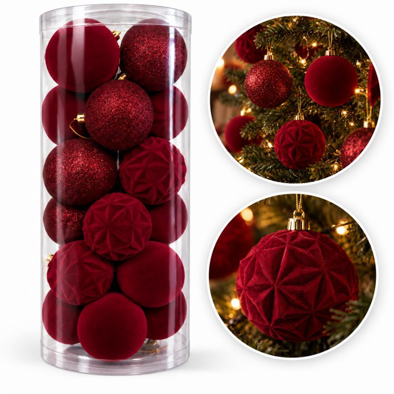 Kuglice za bor – set od 24 kom, od baršuna, 8 cm_1