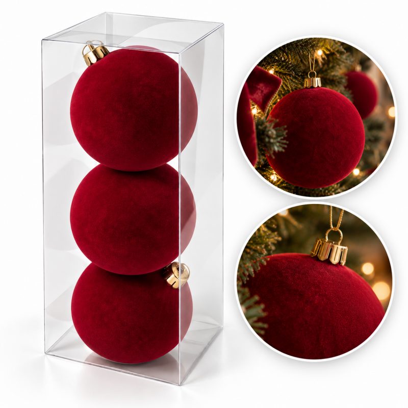 Kuglice za bor – set od 3 kom, od baršuna, 10 cm_1