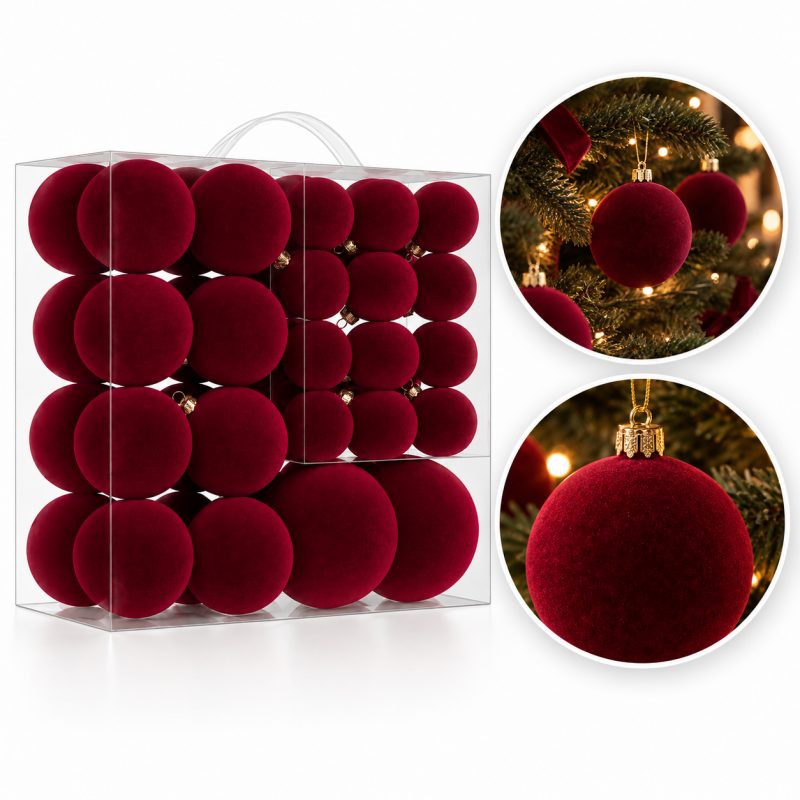 Kuglice za bor – set od 46 kom, od baršuna, 8 cm_1