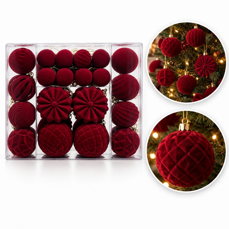 Kuglice za bor – set od 48 kom, od baršuna, 28 cm_1