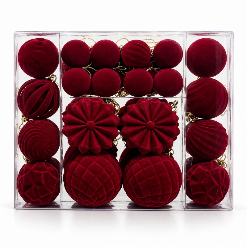 Kuglice za bor – set od 48 kom, od baršuna, 28 cm_5