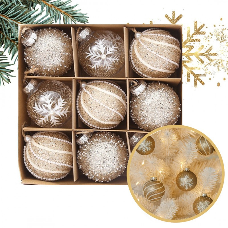 Kuglice za bor – set od 9 kom, 7 cm, zlatne_1