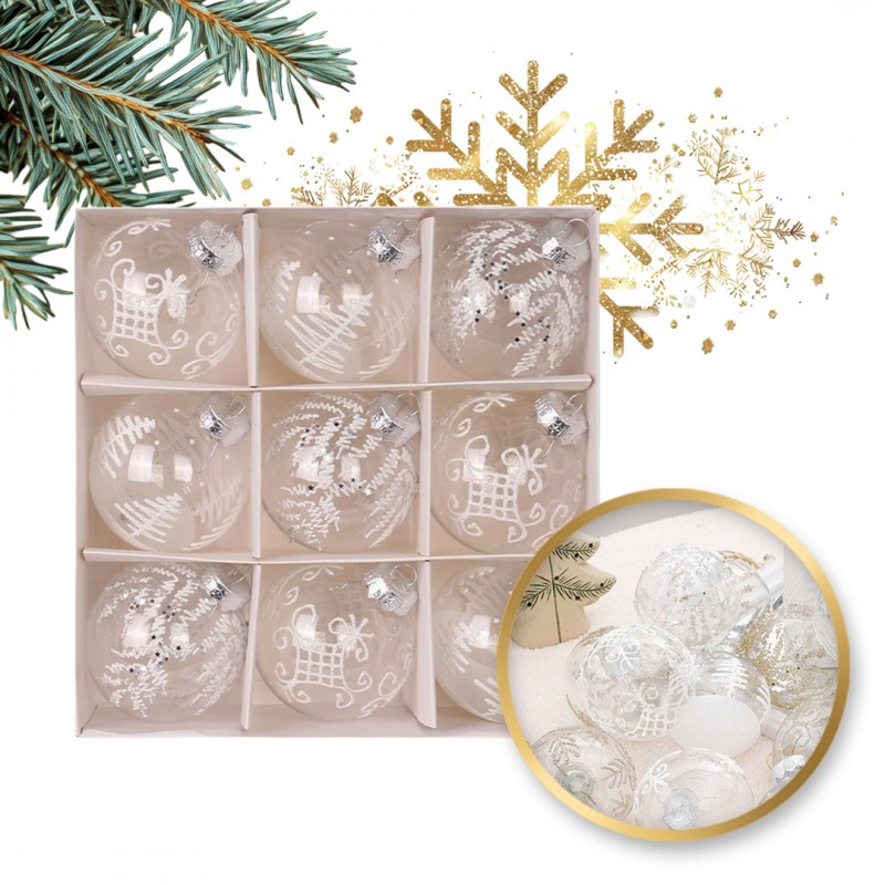 Kuglice za bor – set od 9 kom, 8 cm, bijele_1