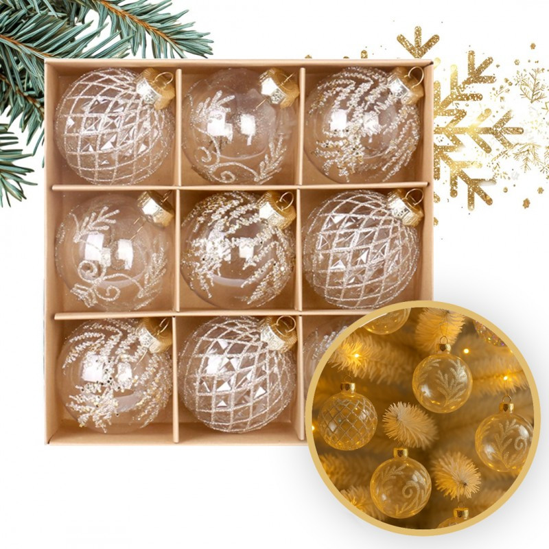 Kuglice za bor – set od 9 kom, 8 cm, zlatne_1