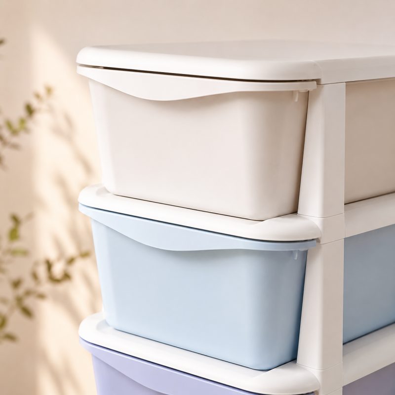 Plastični regal – na kotačićima, s ladicama, 97×38×37 cm, bijeli, PO23_4