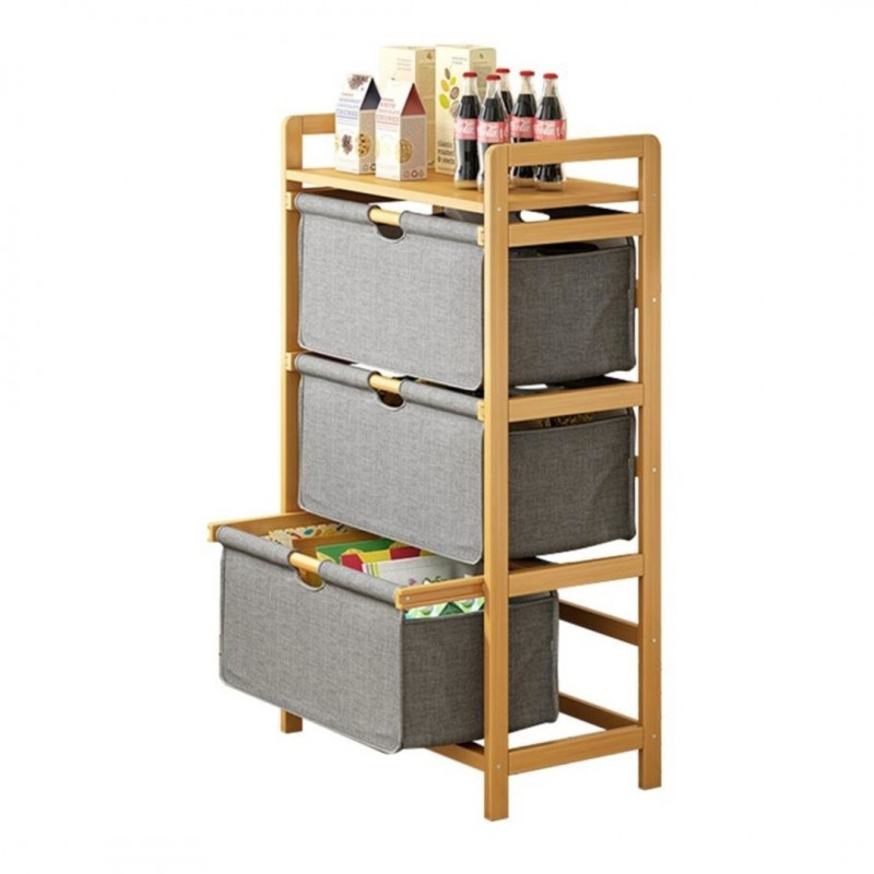 Polica – bambus, s ladicama, 32×45×96 cm_4
