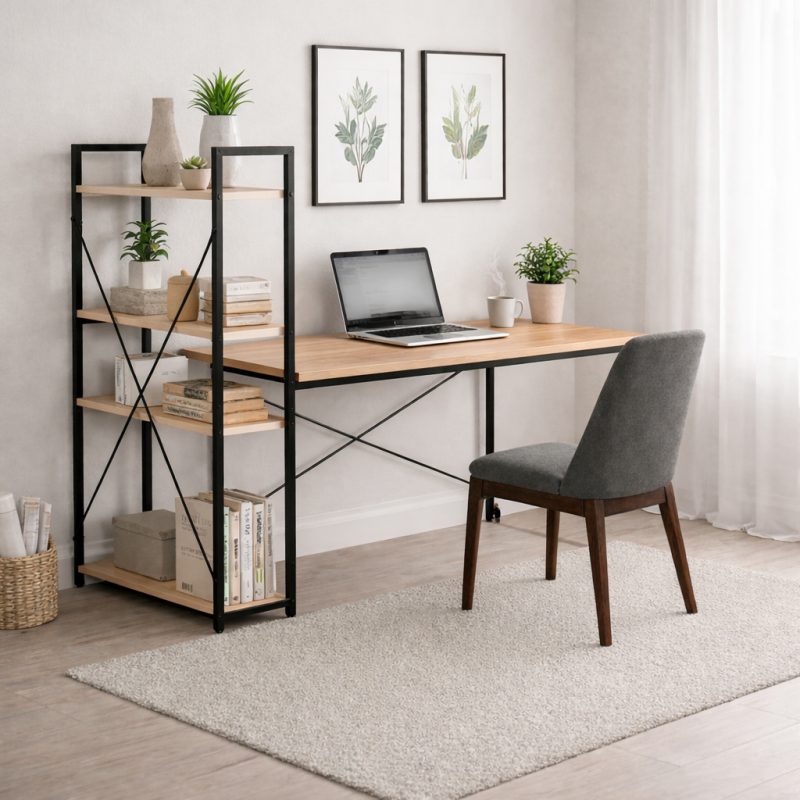 Radni stol – s policom, 120×60 cm, crni, STL24JBR_2
