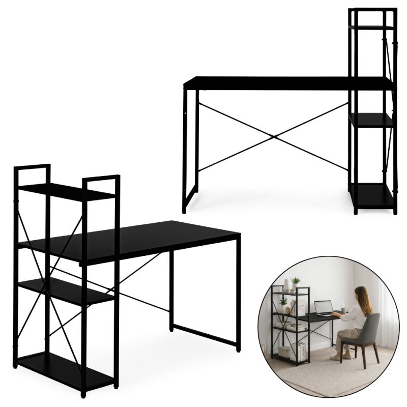Radni stol – s policom, 120×60 cm, crni_1