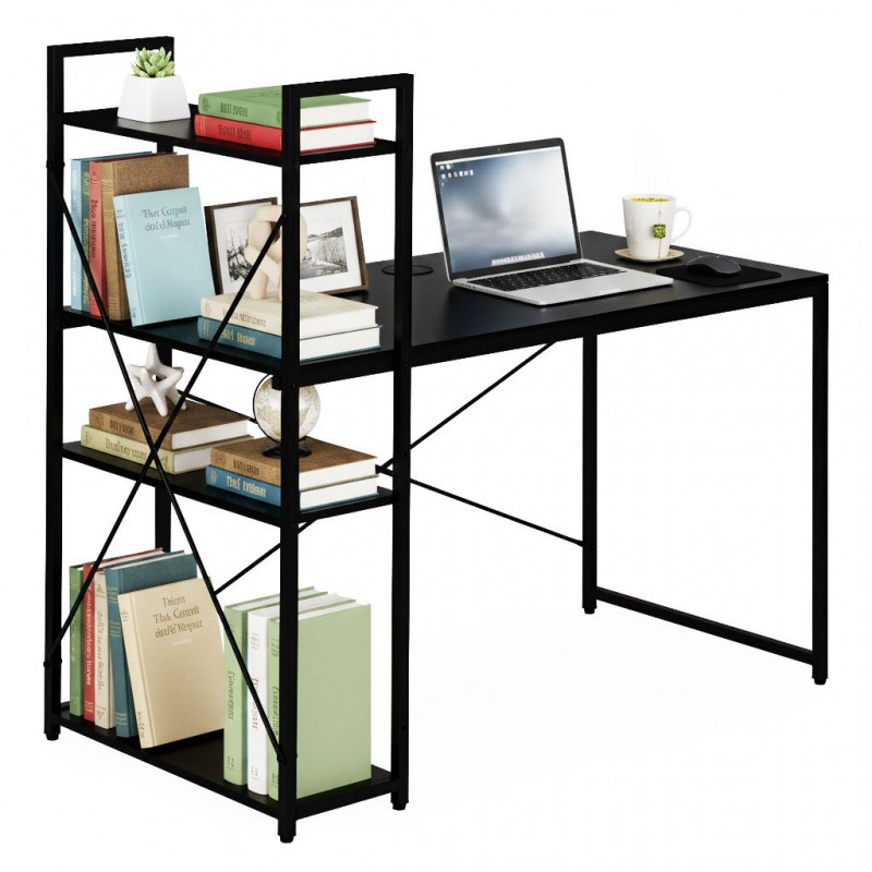 Radni stol – s policom, 120×60 cm, crni_3