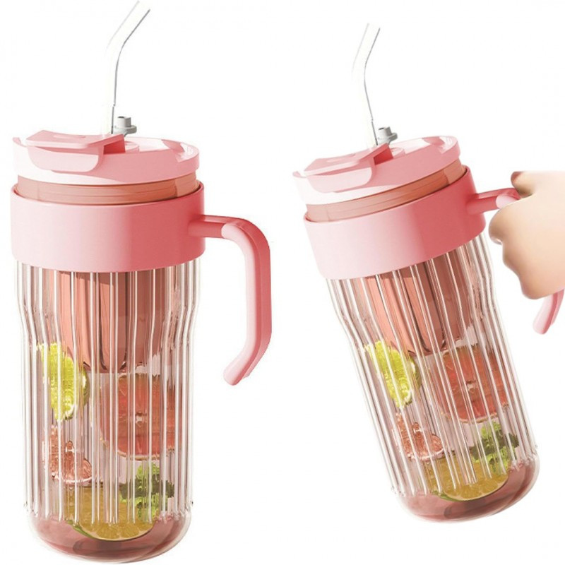 Šalica – sa slamkom, 550 ml, roza_1