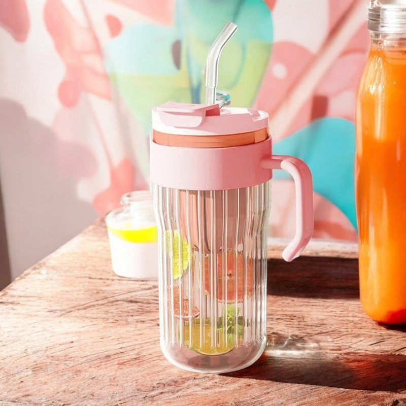 Šalica – sa slamkom, 550 ml, roza_2