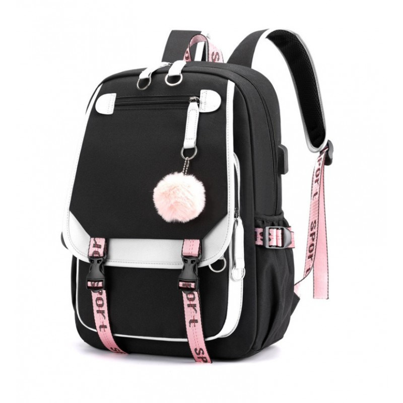 Školski ruksak – s USB priključkom, 46 cm, crni_3