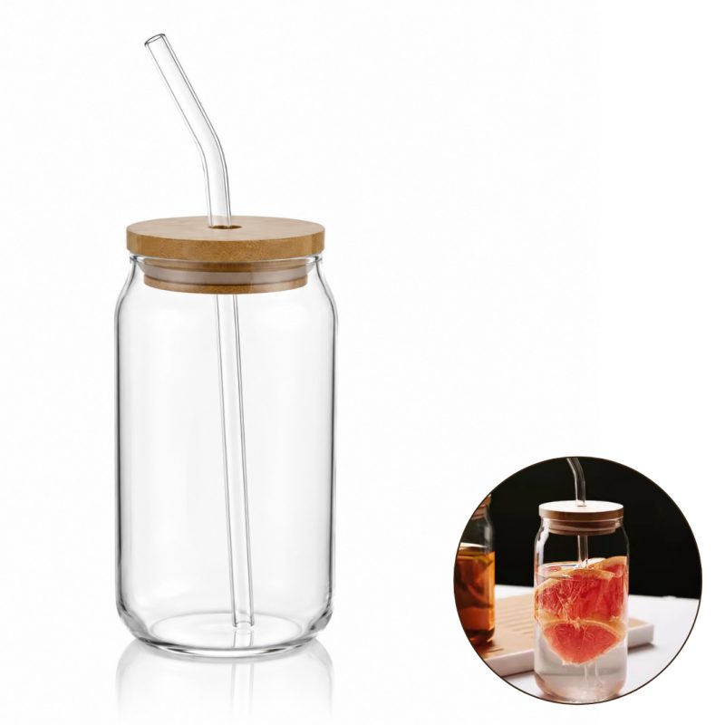 Staklena šalica – s poklopcem i slamkom, 350 ml_1