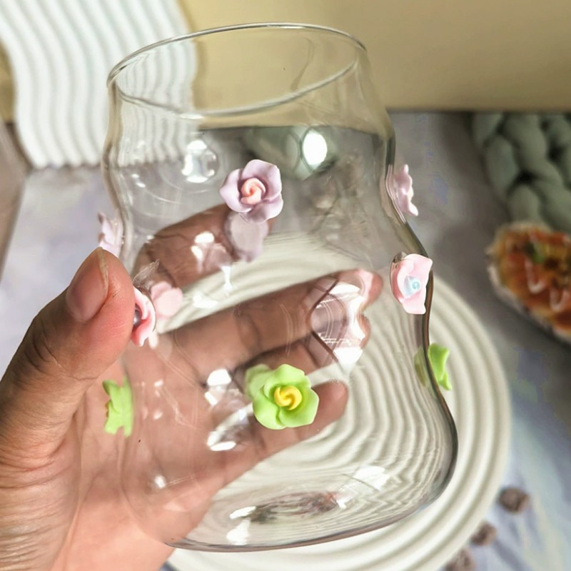 Staklena šalica – s poklopcem i slamkom, drvo, 450 ml, bež_3