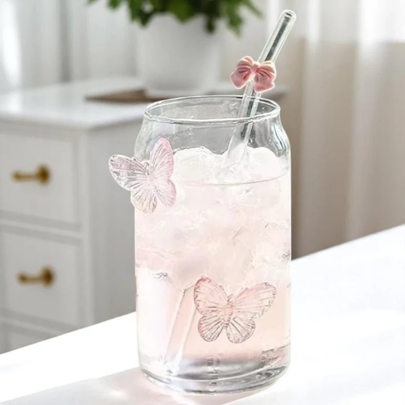 Staklena šalica – sa slamkom, 500 ml, roza_2
