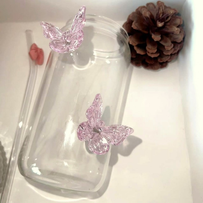 Staklena šalica – sa slamkom, 500 ml, roza_5