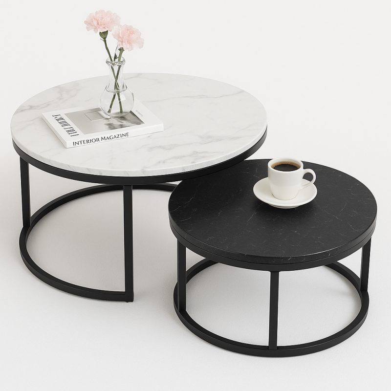 Stolić za kavu – mramor, 2-u-1, 60 i 80 cm, bijeli, STL14BCZ_2
